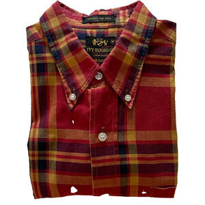 Ivy Oxford Co. Men's L/S Shirt M 100% CottonRed/Black Plaid A+
